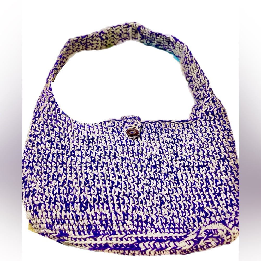Purple and White Crochet Woven Women's Bag